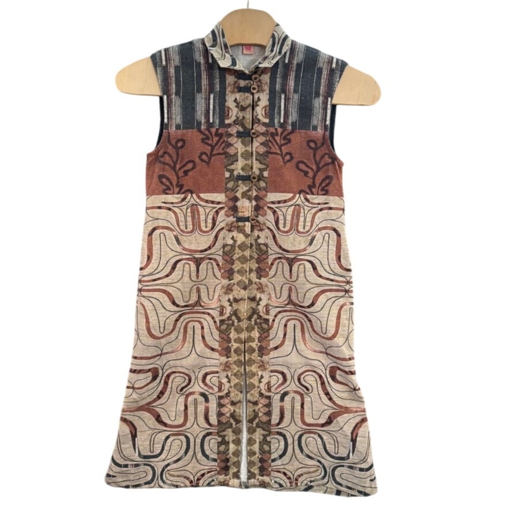 NWT Cupcake International Sleeveless Patchwork Tunic Top Earth Tone Cotton Small